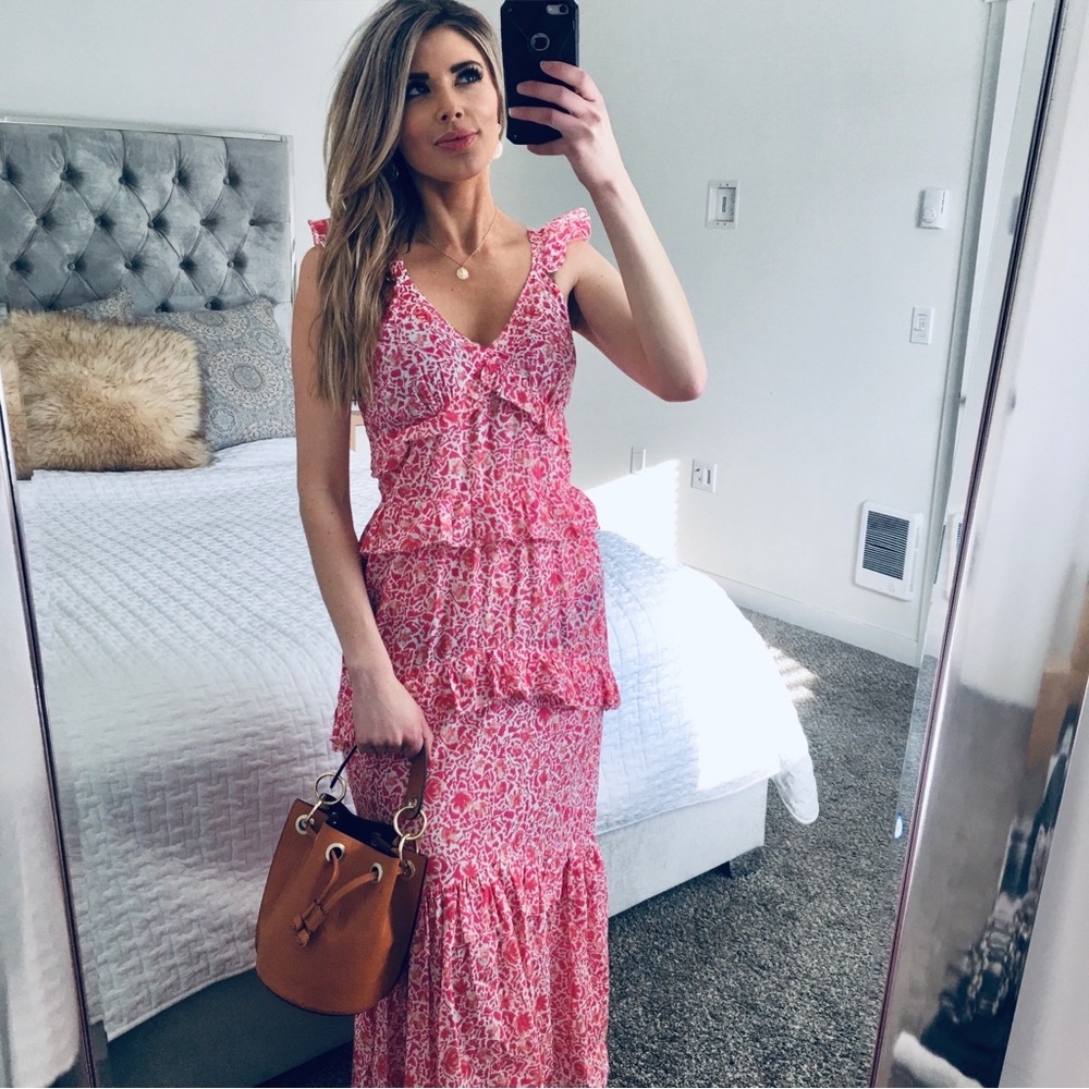 Misa Los Angeles Floral Pink Sleeveless Dress